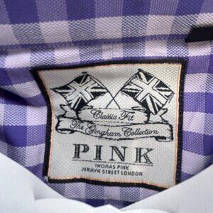 Thomas Pink - The Gingham Collection Button Down Shirt Purple Size 17.5 - 35.5